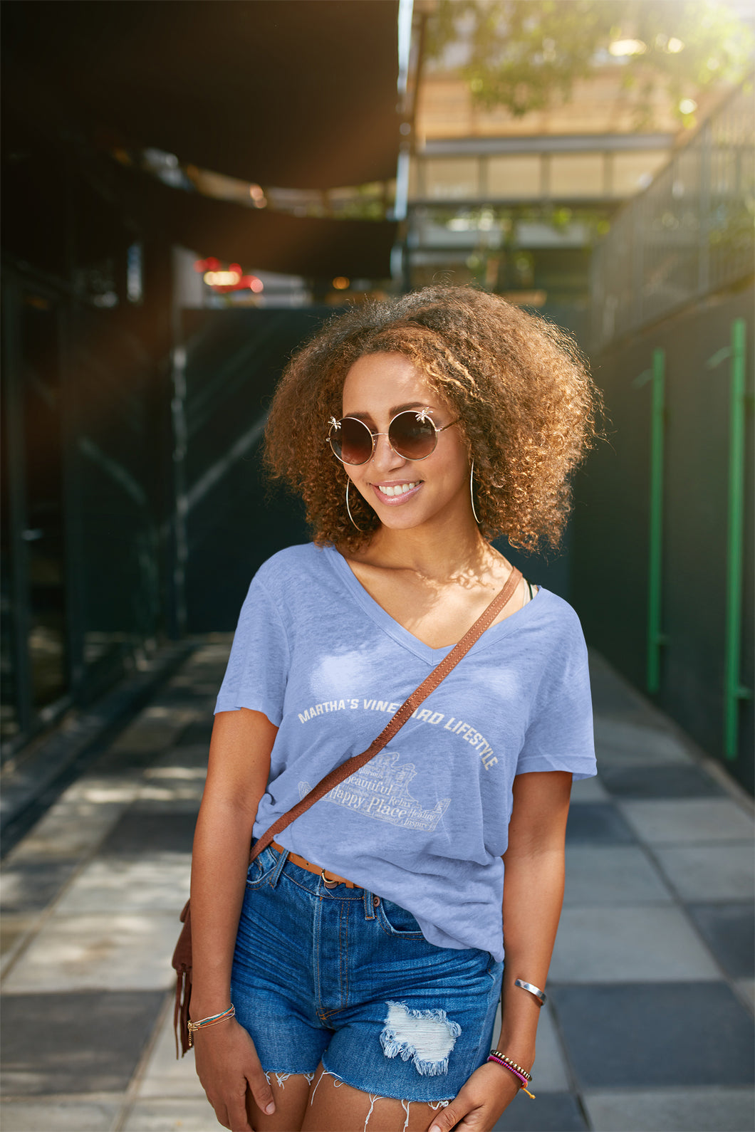 2021 Martha's Vineyard Lifestyle Happy Place Womens Tri-blend Scoop T-shirt in Vintage Black or Vintage Blue
